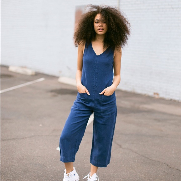navy blue linen jumpsuit